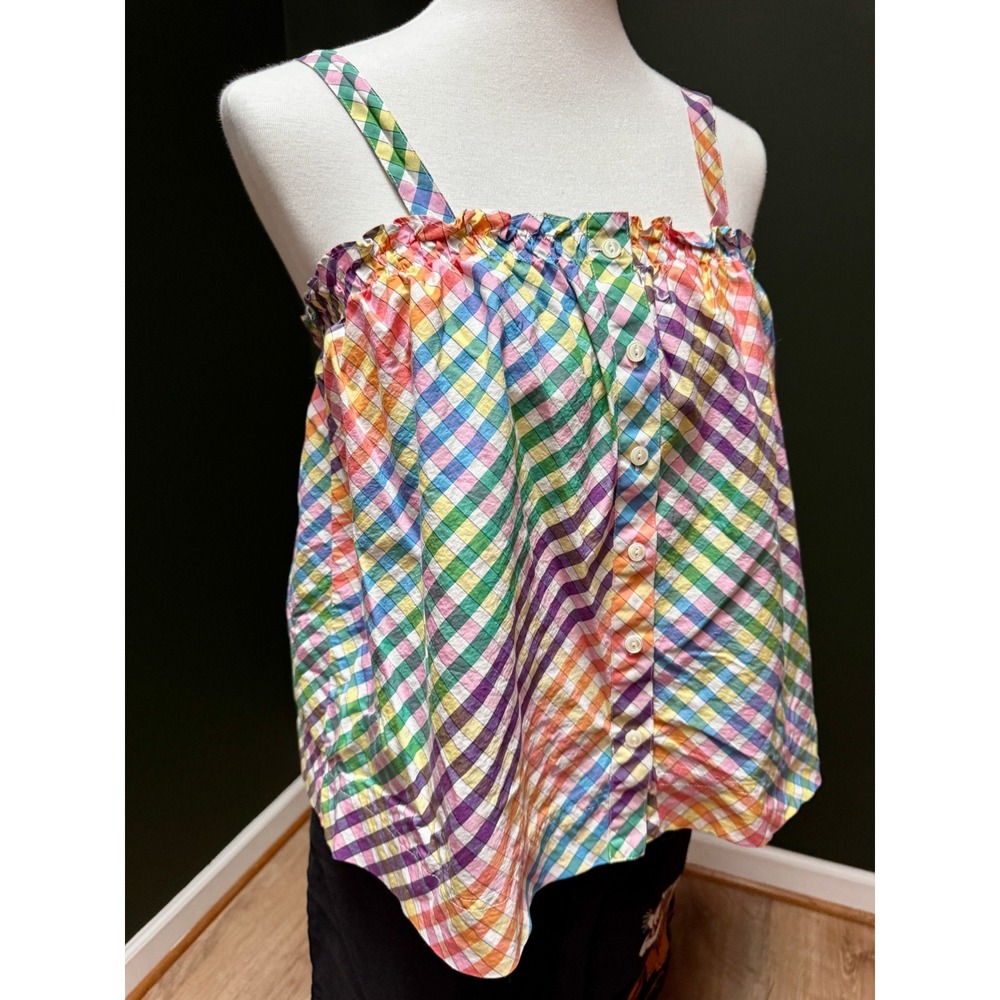 J. Crew Multicolor Gingham Button-Front Tank Top Size 10